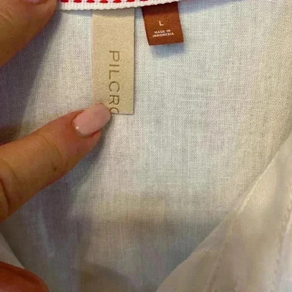Pilcro Womens Linen Viscose White Feminine Ruffle Button Down Blouse large - Picture 7 of 16